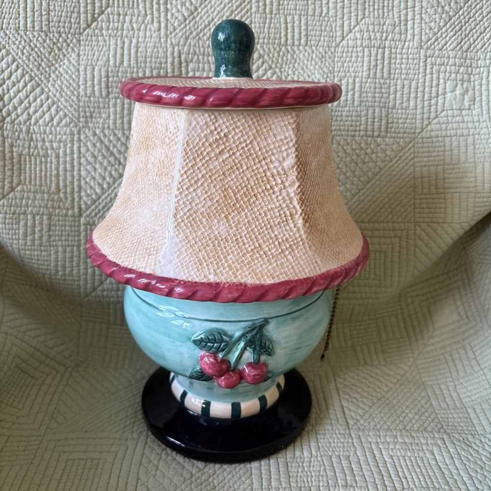 Vintage 1995 Pelzman Designs Vandor Cherry Lamp Cookie Jar 12" Ceramic Decor